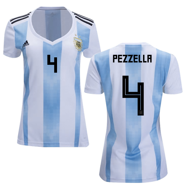 Women's Argentina #4 Pezzella Home Soccer Country Jersey - Click Image to Close